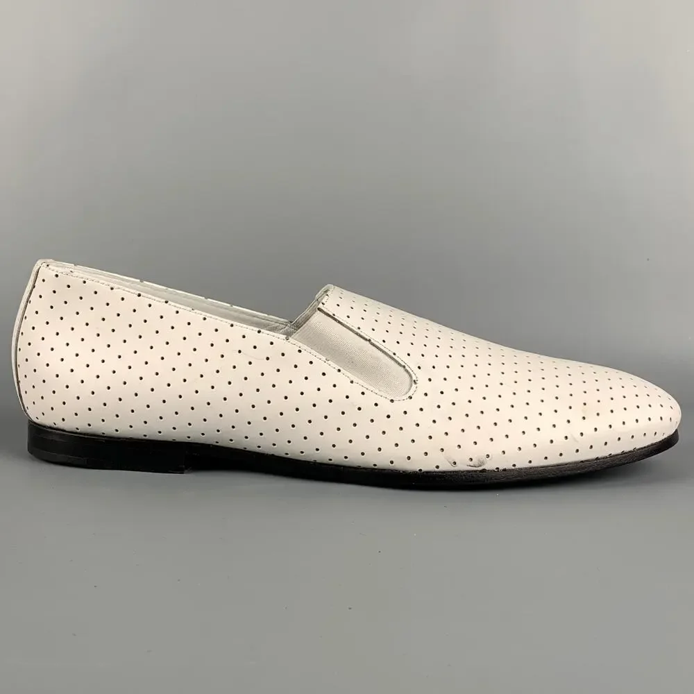 PAUL SMITH Size 10 White Perforated Leather Slip On Loafers